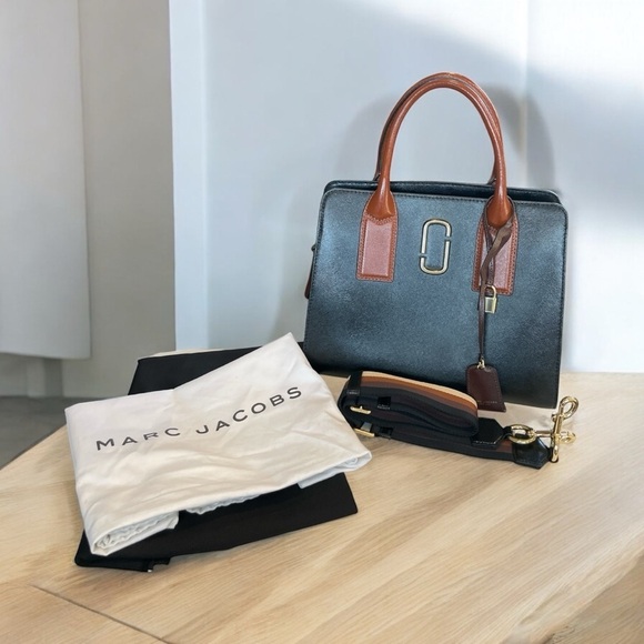 Marc Jacobs Big Shot Color Block Saffiano Leather Satchel Large Black - Picture 2 of 11